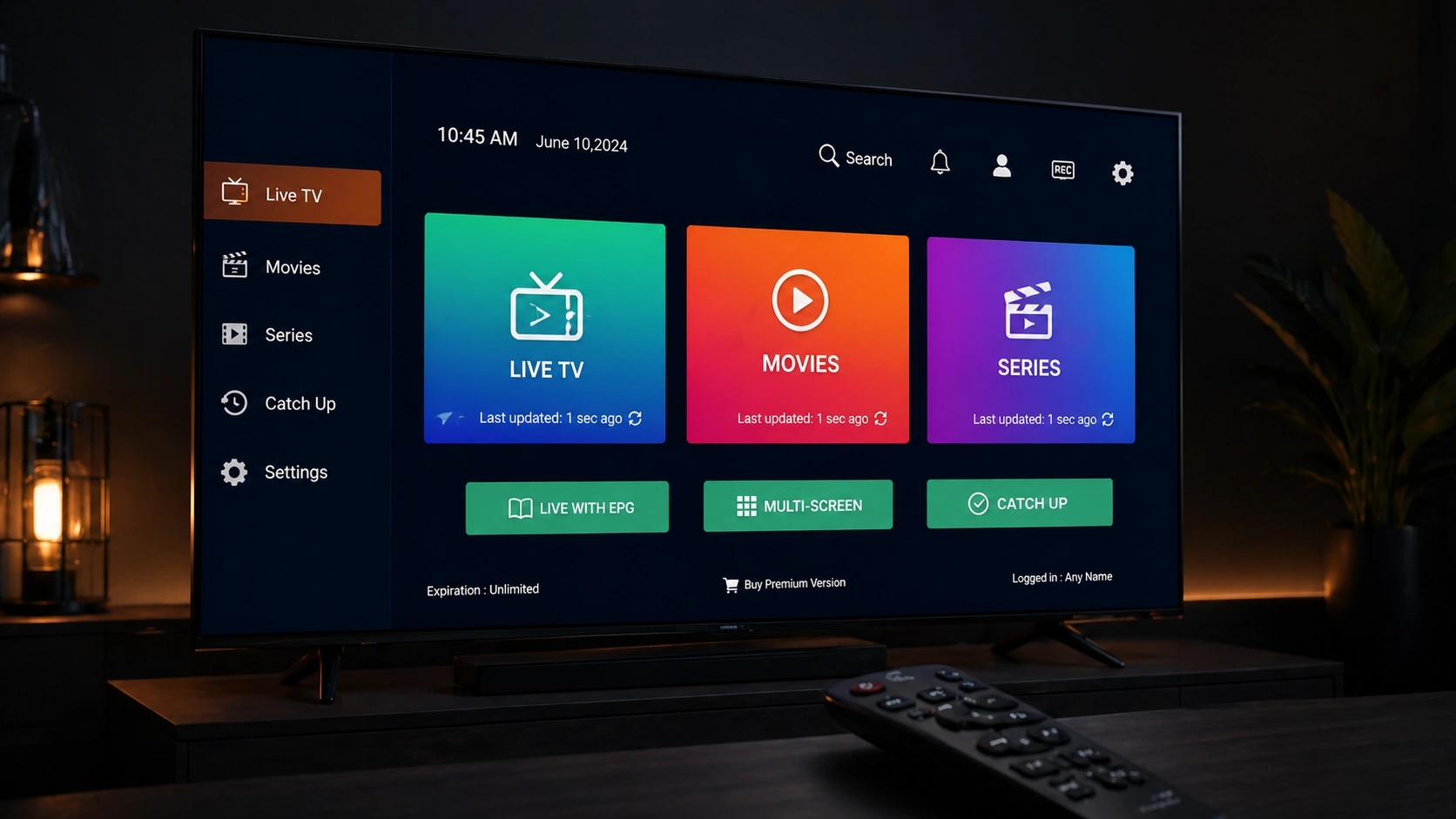 IPTV Smarters Pro app interface op Samsung Smart TV Nederland 2026
